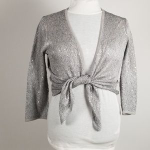 Quiet Luxury tiny sequin Silver knit wrap  M